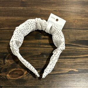 New Adrene white black pockadot cloth covered headband